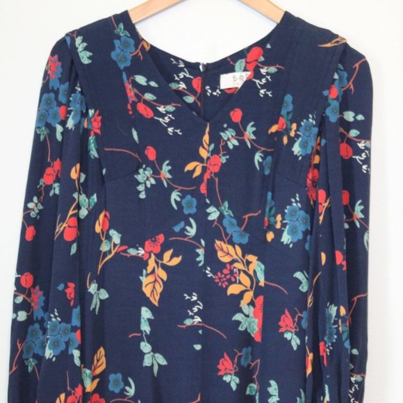 SEA New York Mari Floral Midi Dress Navy Blue V-Neck Long Sleeve Size 6 H12689 - Picture 3 of 10